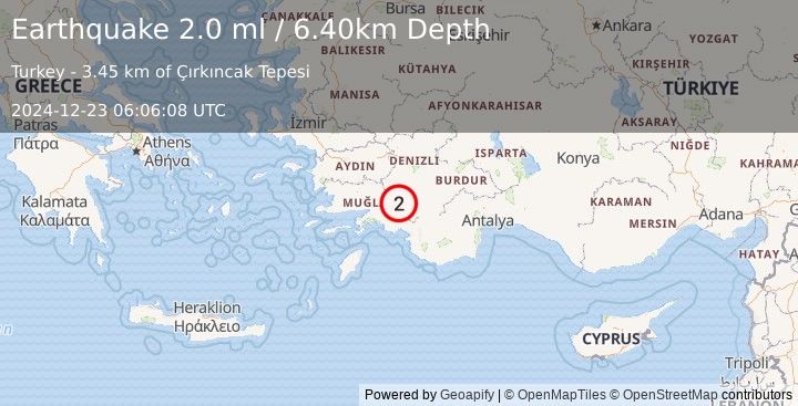 Earthquake WESTERN TURKEY (2.0 ml) (2024-12-23 06:06:08 UTC)