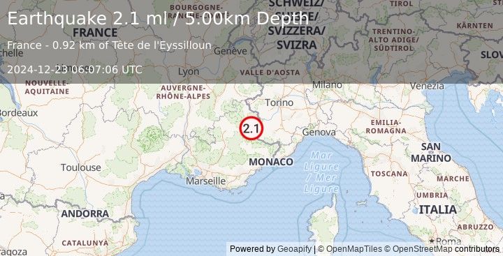 Earthquake FRANCE (2.1 ml) (2024-12-23 06:07:06 UTC)