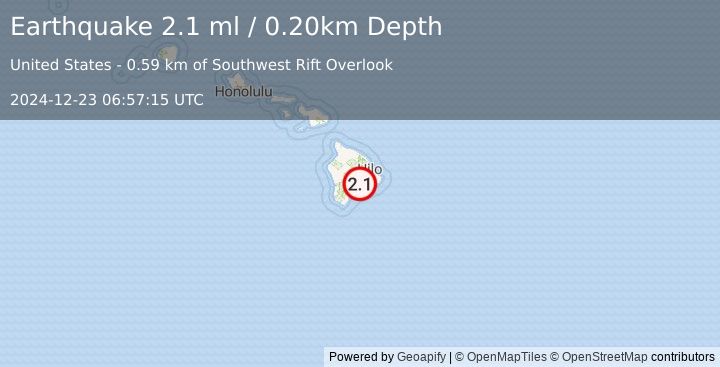 Earthquake ISLAND OF HAWAII, HAWAII (2.1 ml) (2024-12-23 06:57:15 UTC)