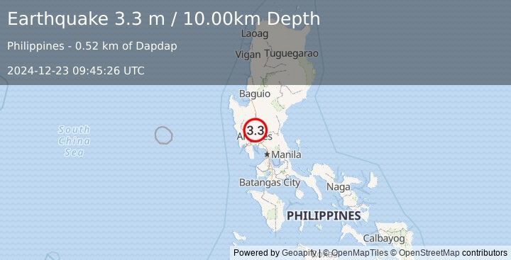 Earthquake LUZON, PHILIPPINES (3.3 m) (2024-12-23 09:45:26 UTC)