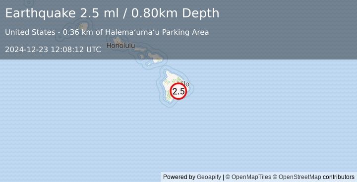 Earthquake ISLAND OF HAWAII, HAWAII (2.5 ml) (2024-12-23 12:08:12 UTC)