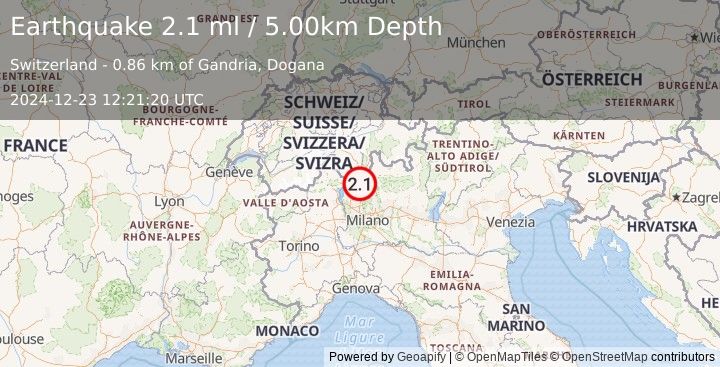 Earthquake NORTHERN ITALY (2.1 ml) (2024-12-23 12:21:20 UTC)