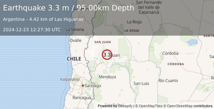 Earthquake SAN JUAN, ARGENTINA (3.3 m) (2024-12-23 12:27:30 UTC)