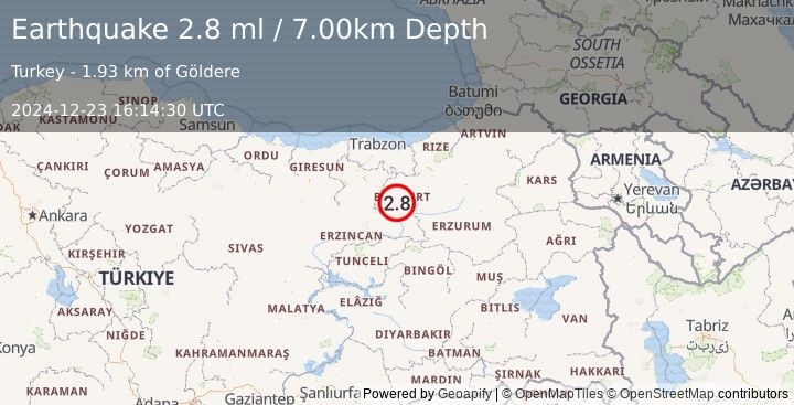 Earthquake EASTERN TURKEY (2.8 ml) (2024-12-23 16:14:30 UTC)