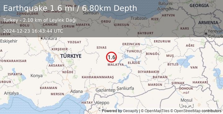 Earthquake CENTRAL TURKEY (1.6 ml) (2024-12-23 16:43:44 UTC)