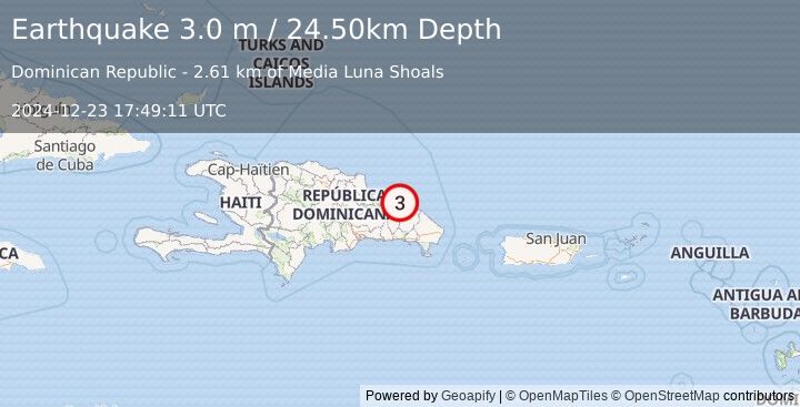 Earthquake DOMINICAN REPUBLIC REGION (3.0 m) (2024-12-23 17:49:11 UTC)