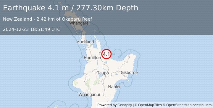 Earthquake NORTH ISLAND OF NEW ZEALAND (4.1 m) (2024-12-23 18:51:49 UTC)