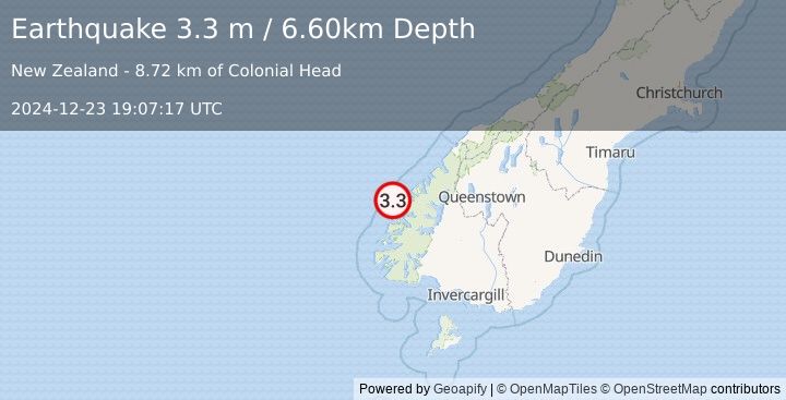 Earthquake OFF W. COAST OF S. ISLAND, N.Z. (3.3 m) (2024-12-23 19:07:17 UTC)