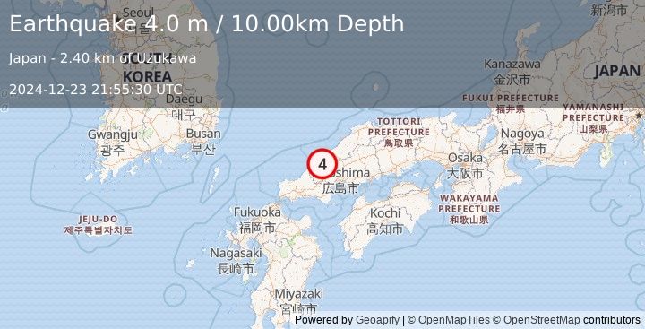 Earthquake WESTERN HONSHU, JAPAN (4.0 m) (2024-12-23 21:55:30 UTC)