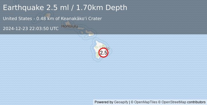 Earthquake ISLAND OF HAWAII, HAWAII (2.5 ml) (2024-12-23 22:03:50 UTC)