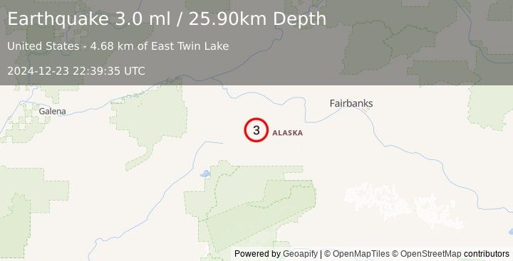 Earthquake CENTRAL ALASKA (3.0 ml) (2024-12-23 22:39:35 UTC)