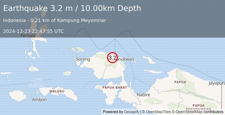 Earthquake NEAR N COAST OF PAPUA, INDONESIA (3.2 m) (2024-12-23 22:47:55 UTC)