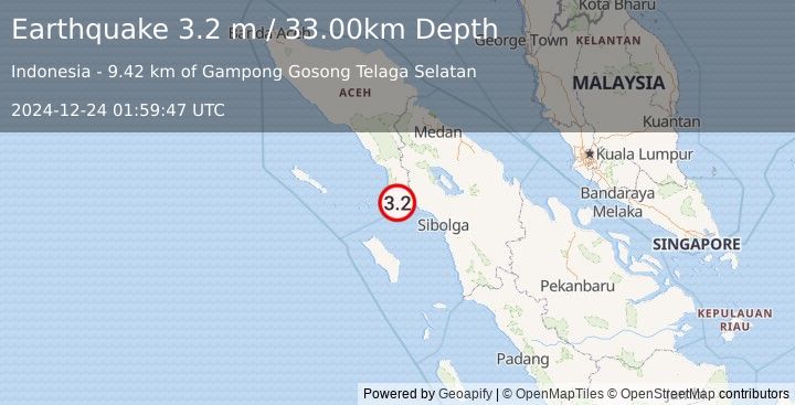 Earthquake NORTHERN SUMATRA, INDONESIA (3.2 m) (2024-12-24 01:59:47 UTC)