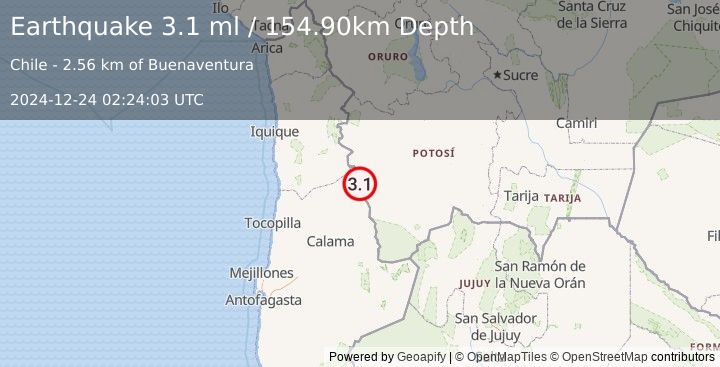 Earthquake ANTOFAGASTA, CHILE (3.1 ml) (2024-12-24 02:24:03 UTC)