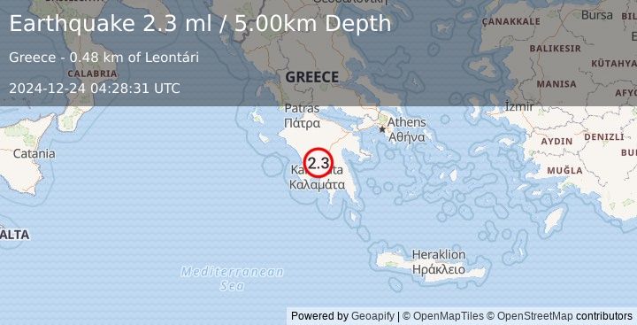 Earthquake SOUTHERN GREECE (2.3 ml) (2024-12-24 04:28:31 UTC)