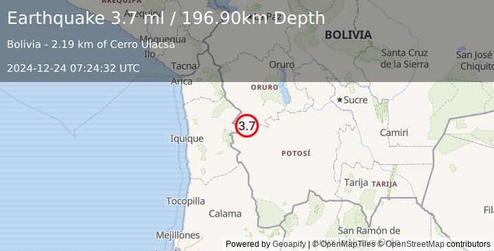 Earthquake POTOSI, BOLIVIA (3.7 ml) (2024-12-24 07:24:32 UTC)