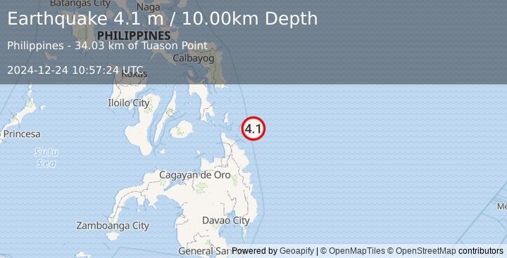 Earthquake MINDANAO, PHILIPPINES (4.1 m) (2024-12-24 10:57:24 UTC)