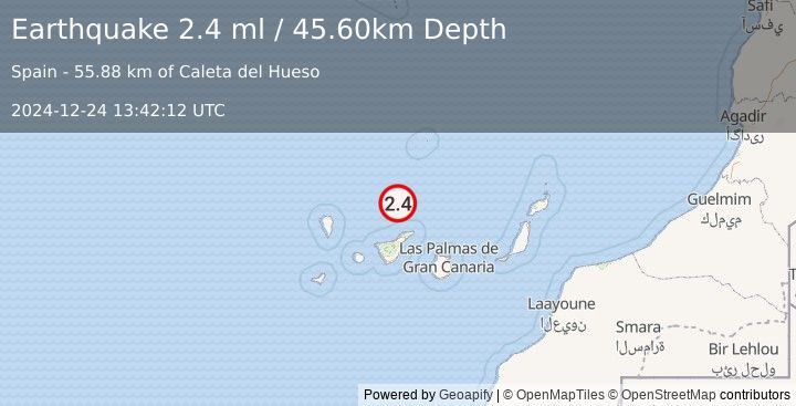 Earthquake CANARY ISLANDS, SPAIN REGION (2.4 ml) (2024-12-24 13:42:12 UTC)