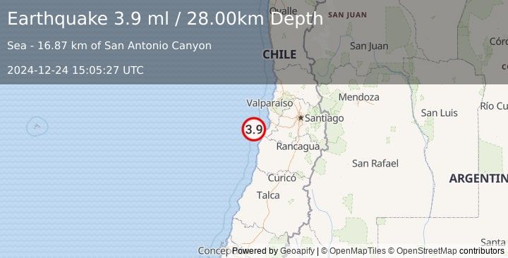 Earthquake OFFSHORE VALPARAISO, CHILE (3.7 ml) (2024-12-24 15:05:25 UTC)