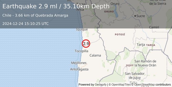 Earthquake ANTOFAGASTA, CHILE (2.9 ml) (2024-12-24 15:10:25 UTC)