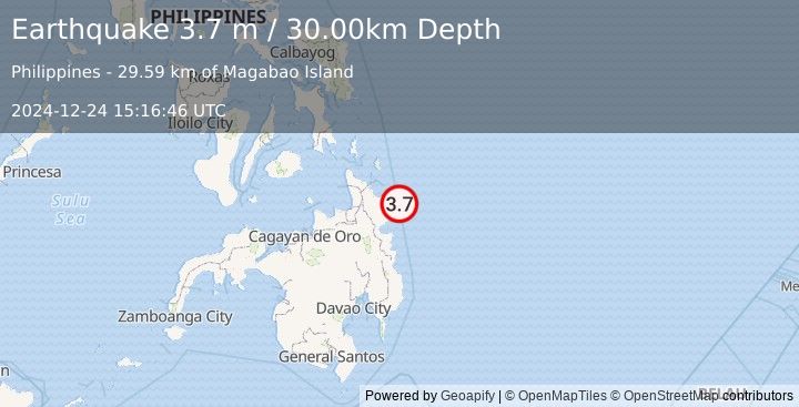 Earthquake MINDANAO, PHILIPPINES (3.7 m) (2024-12-24 15:16:46 UTC)