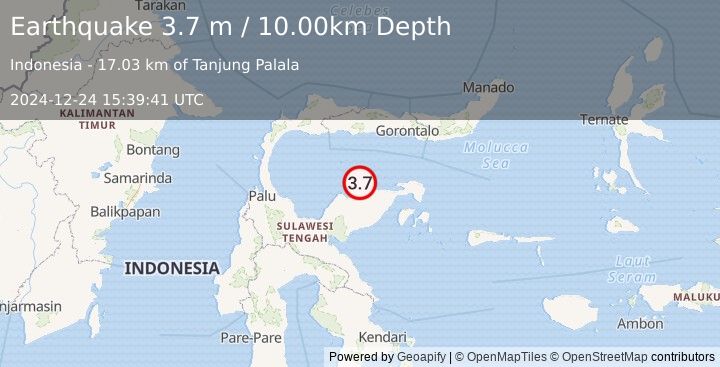 Earthquake SULAWESI, INDONESIA (3.7 m) (2024-12-24 15:39:41 UTC)