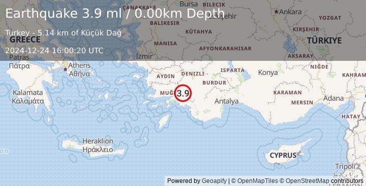 Earthquake WESTERN TURKEY (3.9 ml) (2024-12-24 16:00:20 UTC)