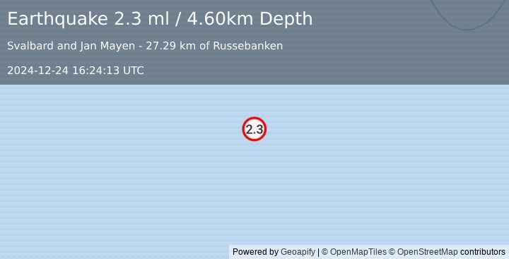 Earthquake SVALBARD REGION (2.3 ml) (2024-12-24 16:24:13 UTC)