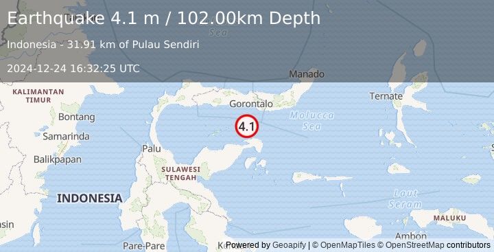 Earthquake SULAWESI, INDONESIA (4.1 m) (2024-12-24 16:32:25 UTC)