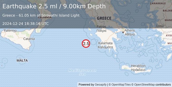 Earthquake IONIAN SEA (2.5 ml) (2024-12-24 18:38:16 UTC)