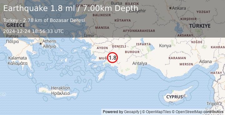 Earthquake WESTERN TURKEY (1.8 ml) (2024-12-24 18:56:33 UTC)