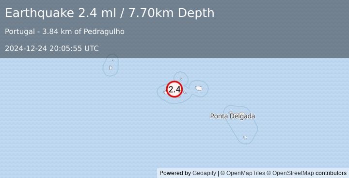 Earthquake AZORES ISLANDS, PORTUGAL (2.4 ml) (2024-12-24 20:05:55 UTC)