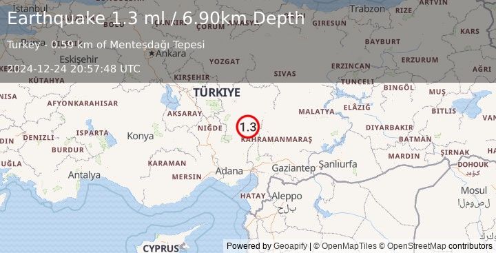 Earthquake CENTRAL TURKEY (1.3 ml) (2024-12-24 20:57:48 UTC)