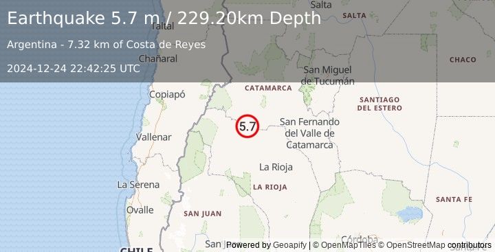 Earthquake CATAMARCA, ARGENTINA (5.8 mw) (2024-12-24 22:42:24 UTC)