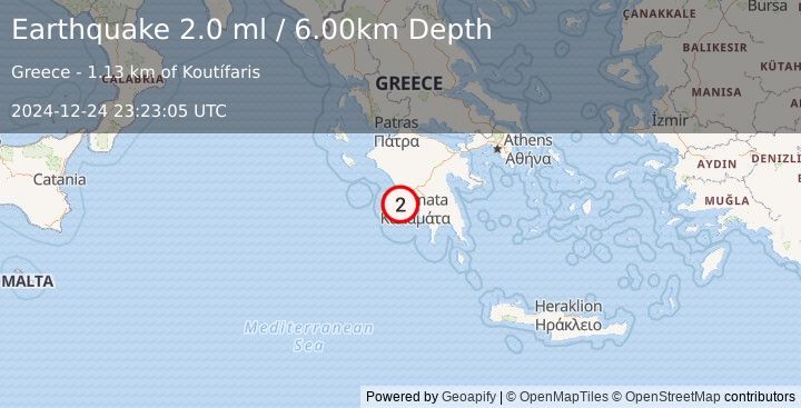 Earthquake SOUTHERN GREECE (2.0 ml) (2024-12-24 23:23:05 UTC)