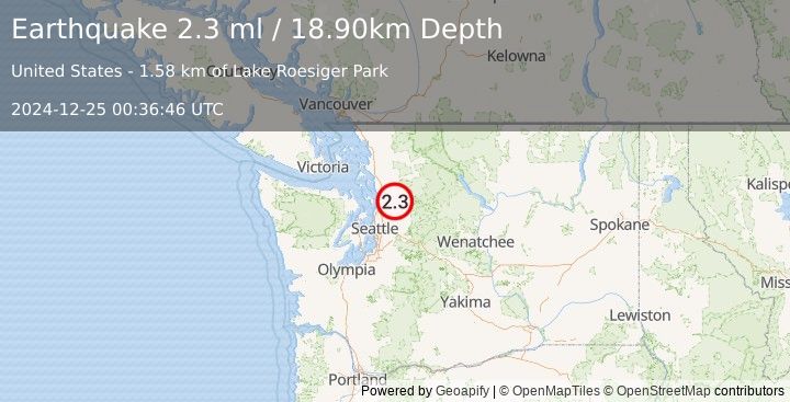 Earthquake PUGET SOUND REGION, WASHINGTON (2.3 ml) (2024-12-25 00:36:46 UTC)