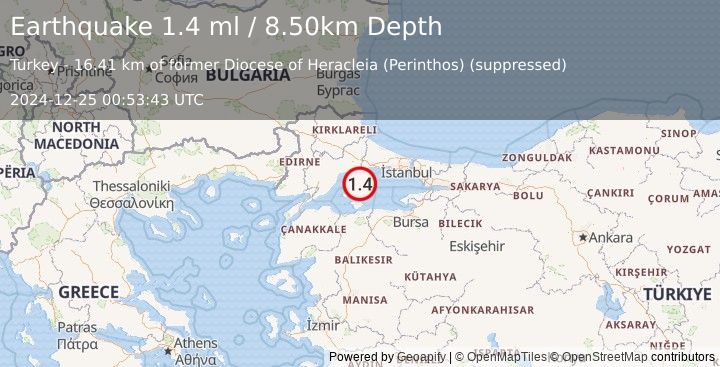 Earthquake WESTERN TURKEY (1.4 ml) (2024-12-25 00:53:43 UTC)