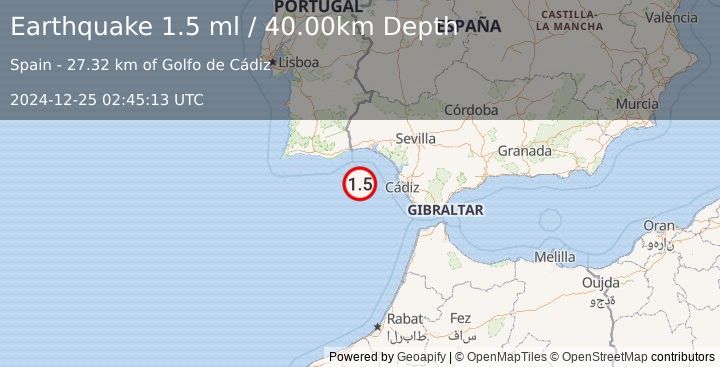 Earthquake STRAIT OF GIBRALTAR (1.5 ml) (2024-12-25 02:45:13 UTC)