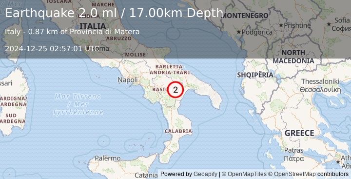 Earthquake SOUTHERN ITALY (2.0 ml) (2024-12-25 02:57:01 UTC)