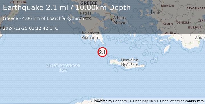 Earthquake CRETE, GREECE (2.1 ml) (2024-12-25 03:12:42 UTC)