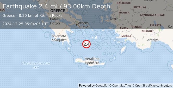 Earthquake SOUTHERN GREECE (2.4 ml) (2024-12-25 05:04:05 UTC)