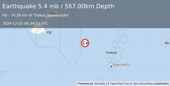 Earthquake FIJI REGION (5.5 mb) (2024-12-25 06:34:48 UTC)