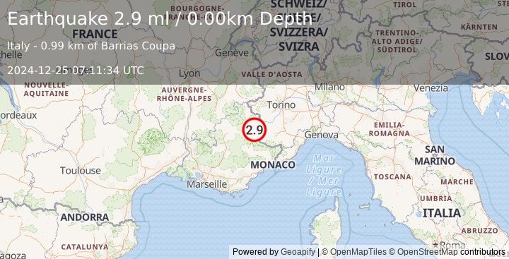 Earthquake FRANCE (3.0 ml) (2024-12-25 07:11:33 UTC)