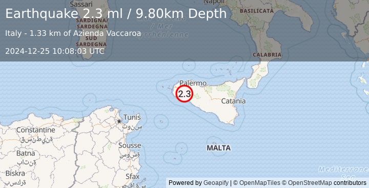 Earthquake SICILY, ITALY (2.3 ml) (2024-12-25 10:08:03 UTC)