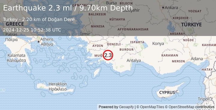 Earthquake WESTERN TURKEY (2.3 ml) (2024-12-25 10:52:38 UTC)