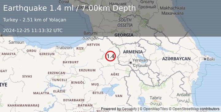 Earthquake EASTERN TURKEY (1.4 ml) (2024-12-25 11:13:32 UTC)