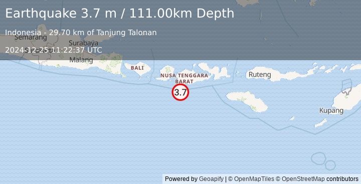 Earthquake LOMBOK REGION, INDONESIA (3.7 m) (2024-12-25 11:22:37 UTC)