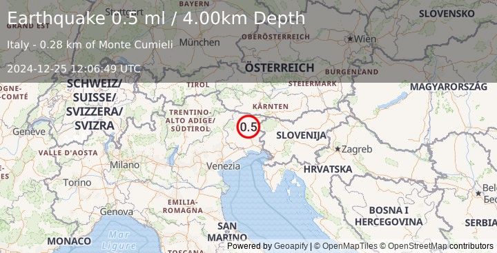 Earthquake NORTHERN ITALY (0.5 ml) (2024-12-25 12:06:49 UTC)