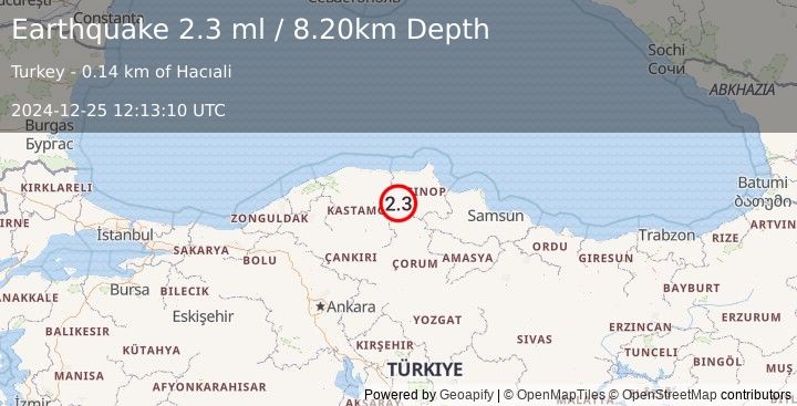 Earthquake CENTRAL TURKEY (2.3 ml) (2024-12-25 12:13:10 UTC)