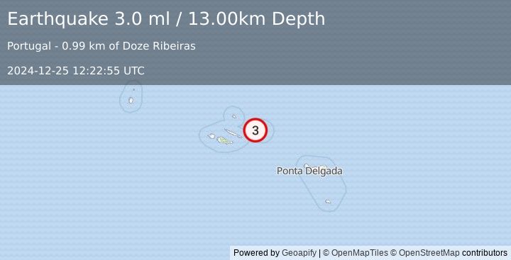 Earthquake AZORES ISLANDS, PORTUGAL (3.0 ml) (2024-12-25 12:22:55 UTC)